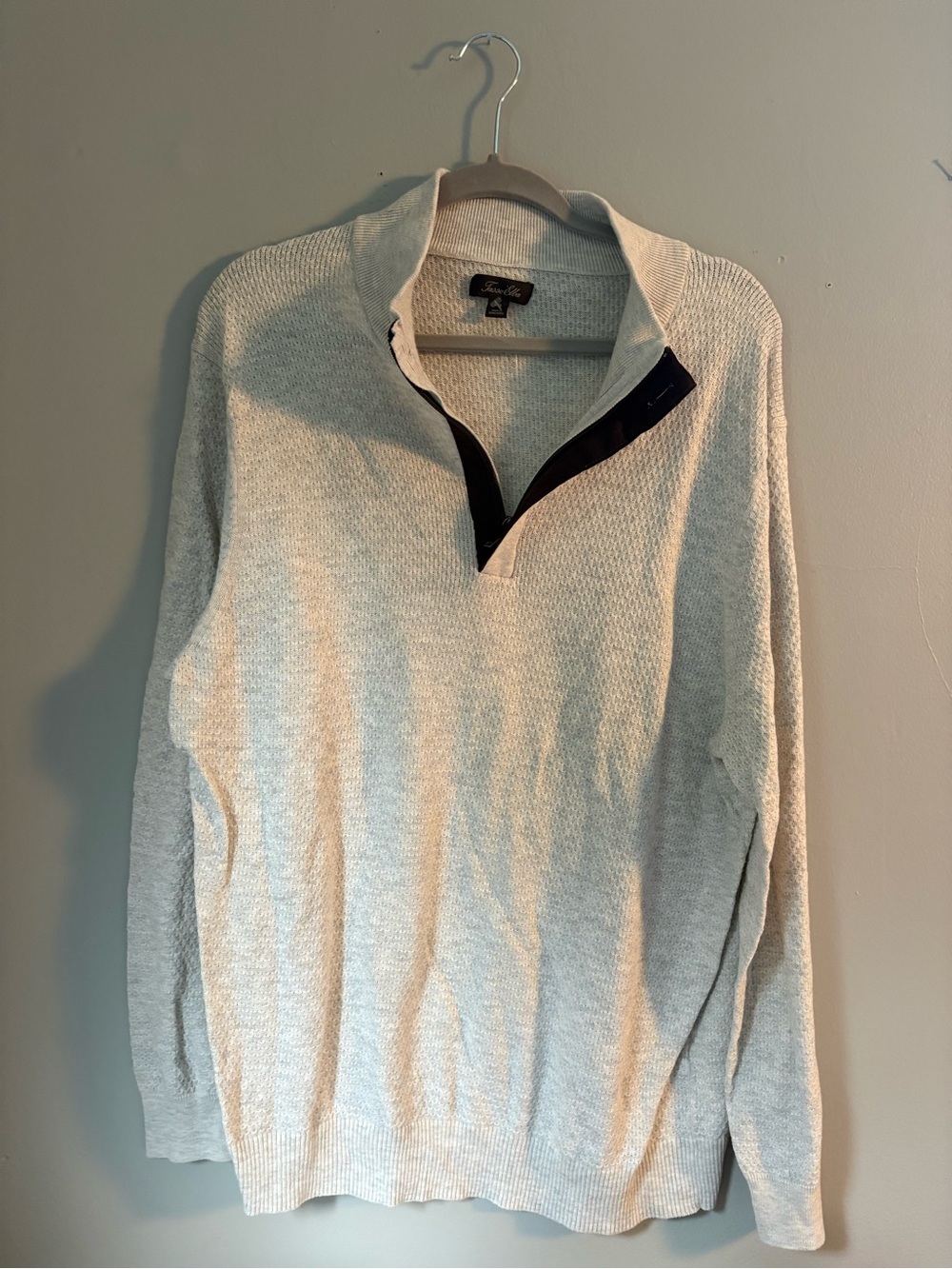Tasso Elba Light Gray Men’s Sweater with Navy Placket